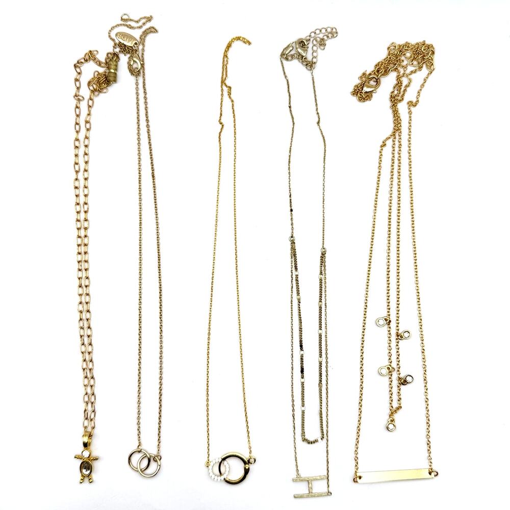 Lot 5 Gold Tone Dainty Necklace Marina De Buchi H Initial Bar Crystal Ring Boy